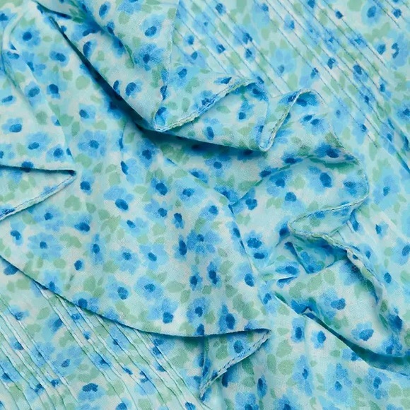 Doen Henri Blue Daisy Fields Floral Ruffle Blouse XS - Picture 4 of 4